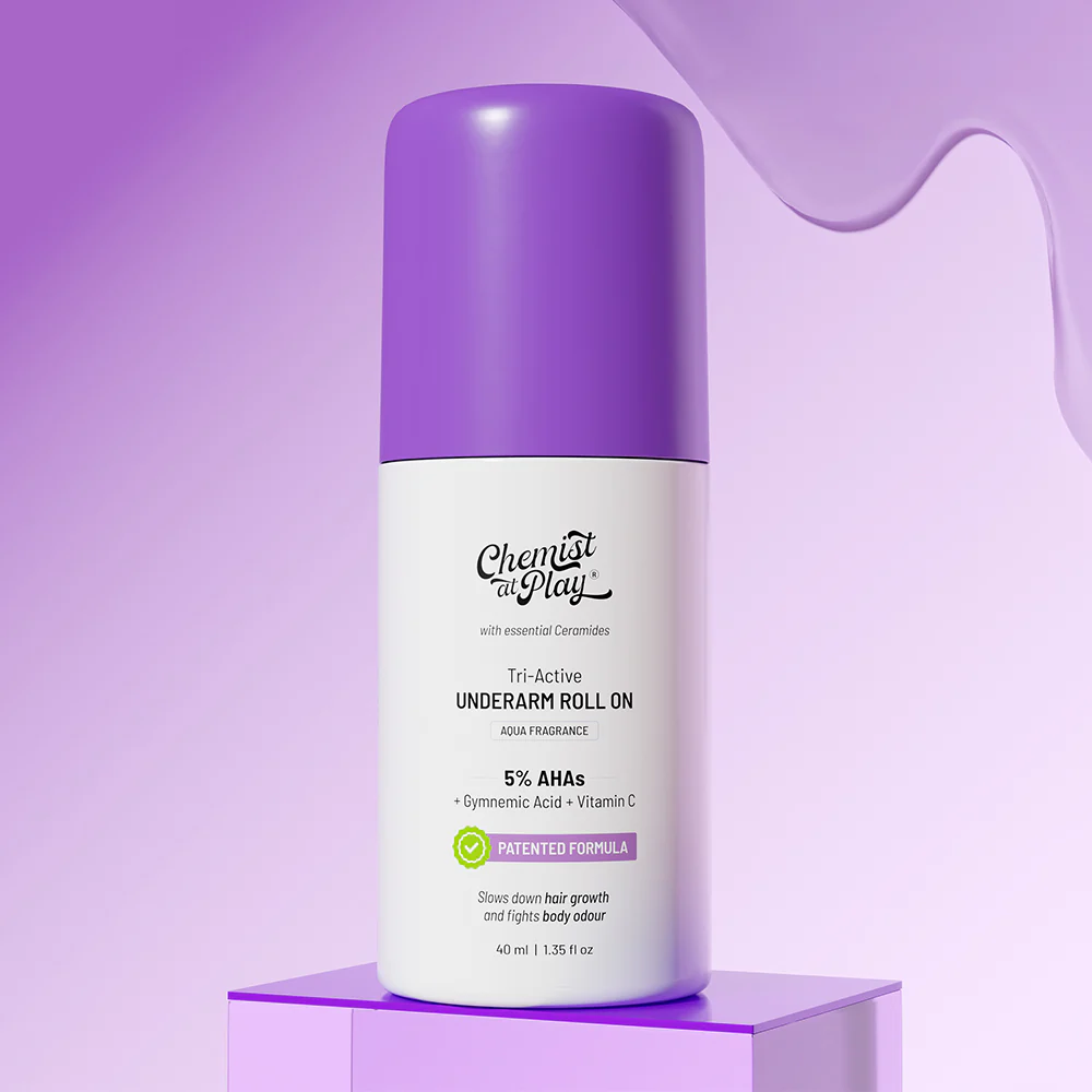 Chemist At Play Tri-Active Underarm Roll On for Hair Growth Reduction (Aqua)